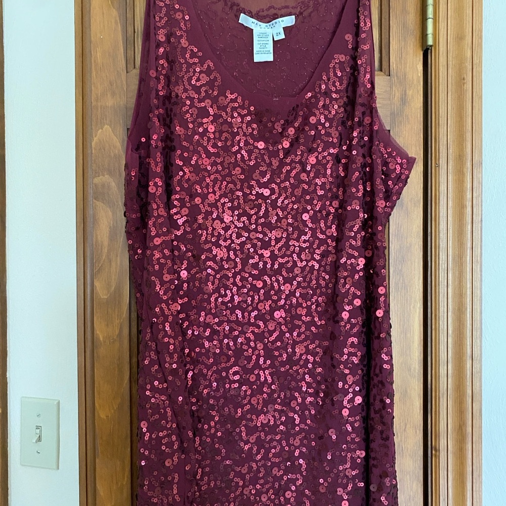 Max Studio Burgundy Sequin Tank Top